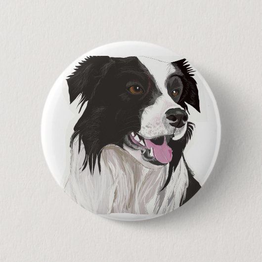 Zwarte en witte collie met bruine ogen ronde button 5,7 cm (Voorkant)