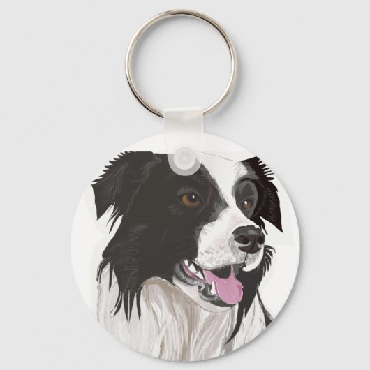 Zwarte en witte collie met bruine ogen sleutelhanger (Voorkant)