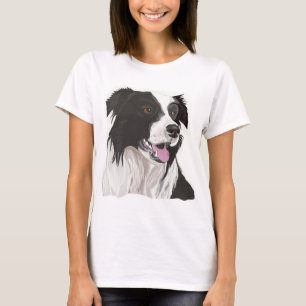 Zwarte en witte collie met bruine ogen t-shirt