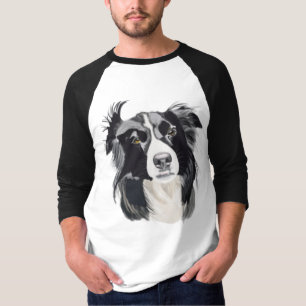 Zwarte en witte collie met bruine ogen t-shirt