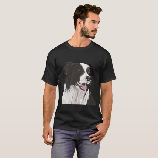 Zwarte en witte collie met bruine ogen t-shirt (Voorkant volledig)