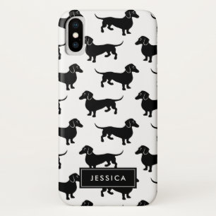 Zwarte en Witte Dachshunds Aangepaste naam iPhone X Hoesje