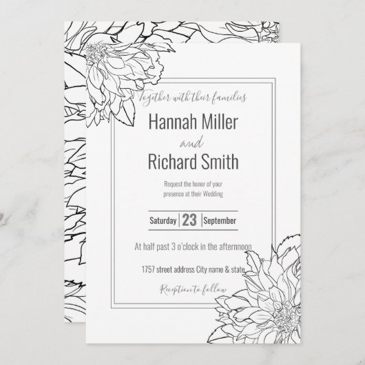 Zwarte en Witte Dahlia Flower Kaart (Voorkant / Achterkant)