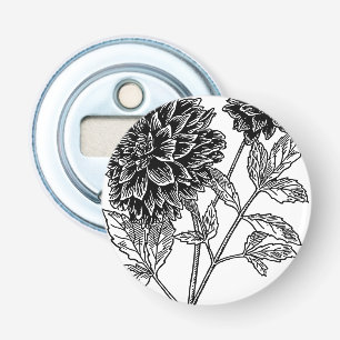 Zwarte en Witte Dahlia Flowers Button Flesopener