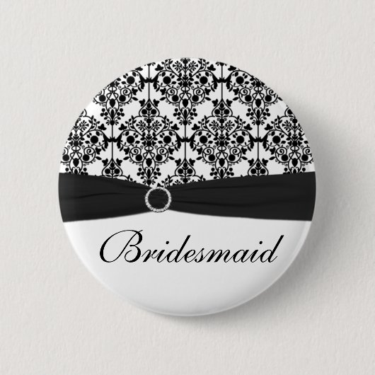 Zwarte en witte Damask Bridesmaid Pin Ronde Button 5,7 Cm (Voorkant)