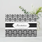 " zwarte en witte " damask bruiloft nodigt uit kaart (Staand voorkant)