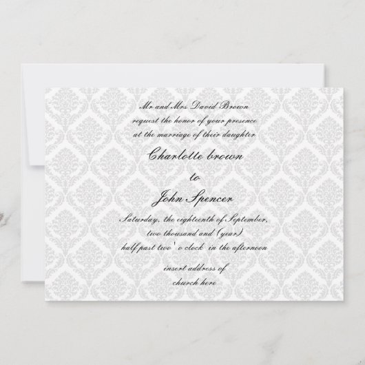 " zwarte en witte " damask bruiloft nodigt uit kaart (Achterkant)