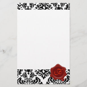 ZWARTE EN WITTE DAMASK, RODE WAXSEAL MONOGRAM BRIEFPAPIER