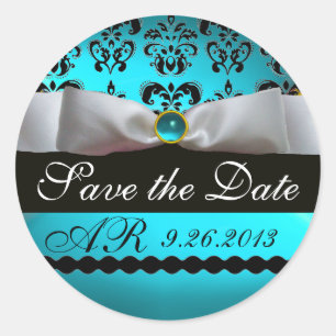 ZWARTE EN WITTE DAMASKRIBBON MONOGRAM Gemstone Ronde Sticker