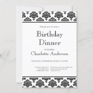 Zwarte en witte DamasPatroon Birthday Dinner Party Kaart