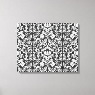 Zwarte en witte damasten kantbrokaat in vintage st canvas afdruk