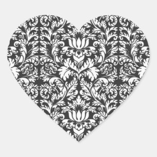 Zwarte en witte damasten kantbrokaat in vintage st hart sticker