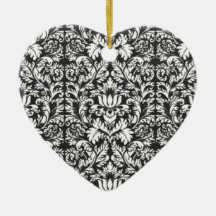 Zwarte en witte damasten kantbrokaat in vintage st keramisch ornament