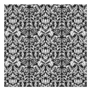 Zwarte en witte damasten kantbrokaat in vintage st perfect poster