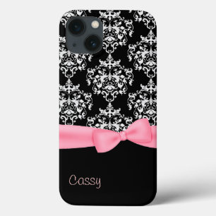 Zwarte en witte damasten motief iPhone 13 hoesje