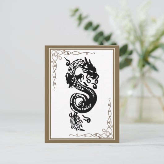 zwarte en witte draak briefkaart (Staand voorkant)