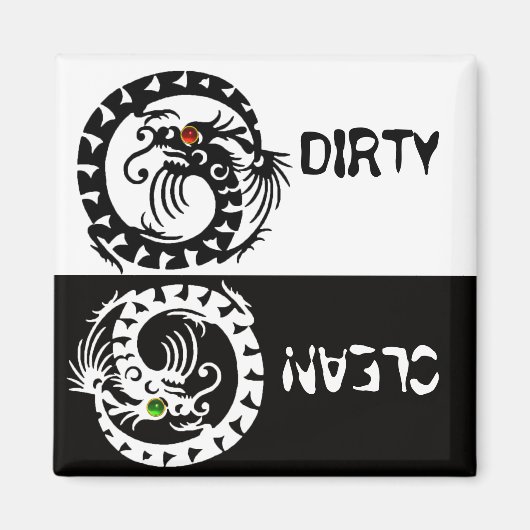ZWARTE EN WITTE DRAGONS DIRTY CLEAN MAGNEET (Voorkant)