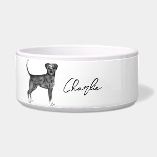 Zwarte en Witte Duitse Boxer Hond & Aangepaste Naa Voerbakje