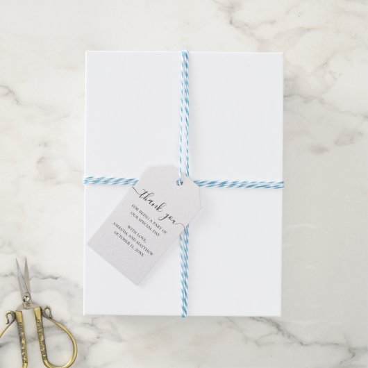 Zwarte en witte eenvoudige script bruiloft bedankt cadeaulabel (Met Touw)