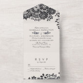 Zwarte en witte elegante bruiloft all in one uitnodiging (Binnen)