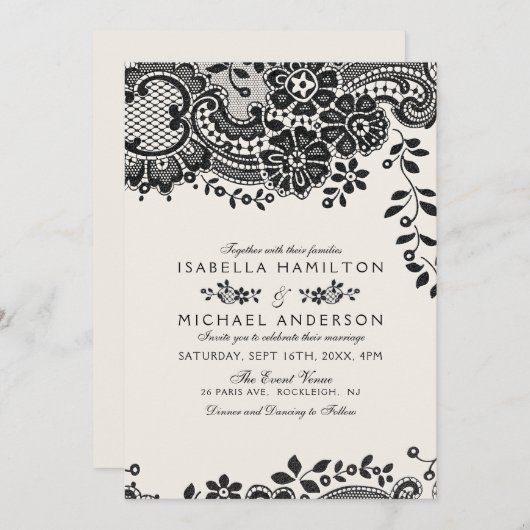 Zwarte en witte elegante bruiloft kaart (Voorkant / Achterkant)