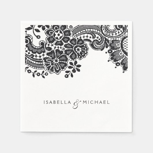 Zwarte en witte elegante  bruiloft servetten (Voorkant)