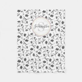 Zwarte en witte flora - benaming en monogram fleece deken