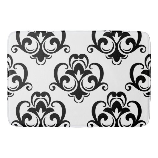 Zwarte en witte Floral Arabesque Badmat (Voorkant)