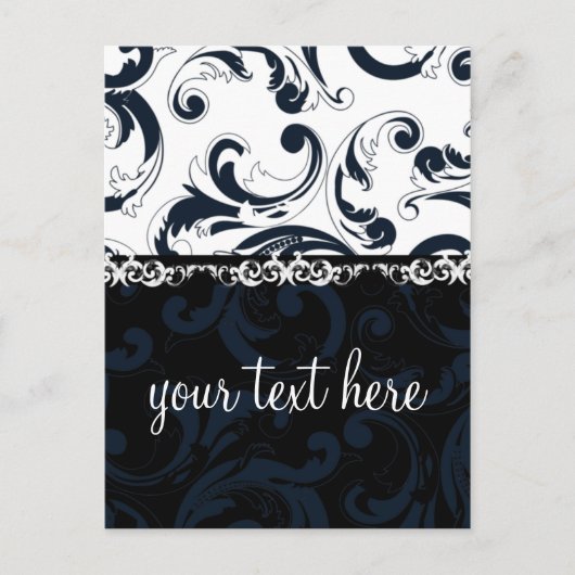 Zwarte en witte Floral Briefkaart (Voorkant)