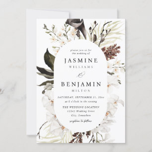 Zwarte en witte Floral bruiloft Kaart
