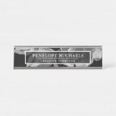 Zwarte en witte Floral Bureau Naambordje (Voorkant)