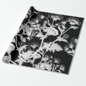 Zwarte en witte Floral Cadeaupapier (Uitgerold)