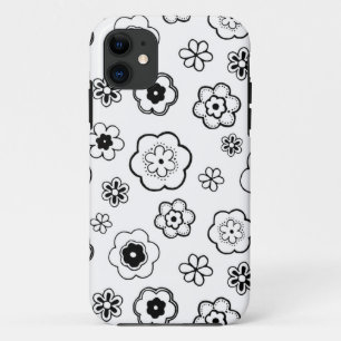 Zwarte en witte Floral iPhone 11 Hoesje