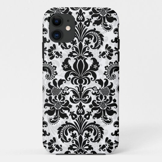 Zwarte en witte  Floral Damask Case-Mate iPhone Case (Achterkant)