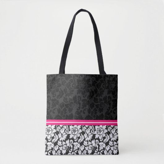 Zwarte en witte Floral Damask Tote Bag (Voorkant)