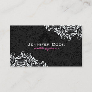 Zwarte en witte Floral Damaskers 4 Wedding Planner Visitekaartje
