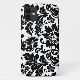 Zwarte en witte Floral Damaskers iPhone 11 Hoesje