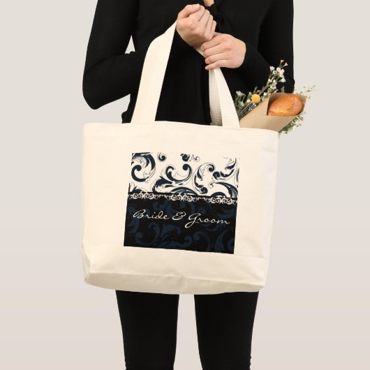 Zwarte en witte Floral Grote Tote Bag (Voorkant (product))