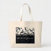 Zwarte en witte Floral Grote Tote Bag (Voorkant)