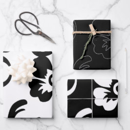 Zwarte en witte Floral Inpakpapier Vel