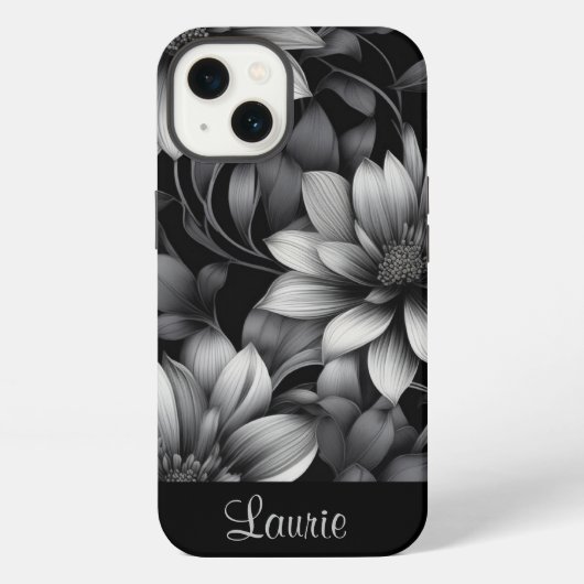 Zwarte en witte Floral iPhone Hoesje (Achterkant)