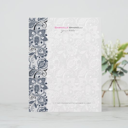 Zwarte en witte  Floral Lace Custom Briefhoofd (Staand voorkant)