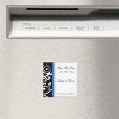 Zwarte en witte Floral met blauw sparen de Datum Magneet (Insitu (Vaatwasser))