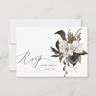 Zwarte en witte Floral met gemiddelde RSVP 6 Kaartje