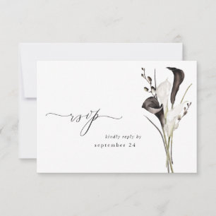 Zwarte en witte Floral met koraal RSVP 2 Kaartje