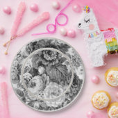 Zwarte en witte  Floral Papieren Bordje (Feest)