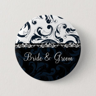 Zwarte en witte Floral Ronde Button 5,7 Cm