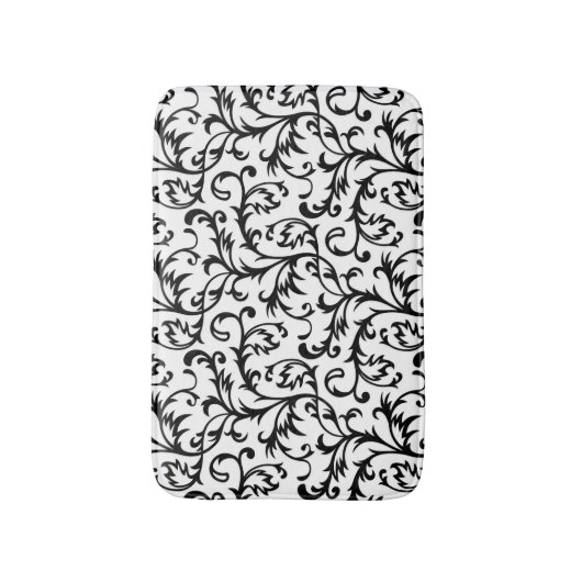 Zwarte en Witte Floral Scroll Bath Mat (Voorkant Verticaal)