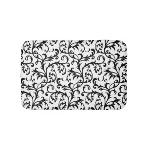 Zwarte en Witte Floral Scroll Bath Mat