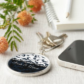 Zwarte en witte Floral Sleutelhanger (Zijkant)